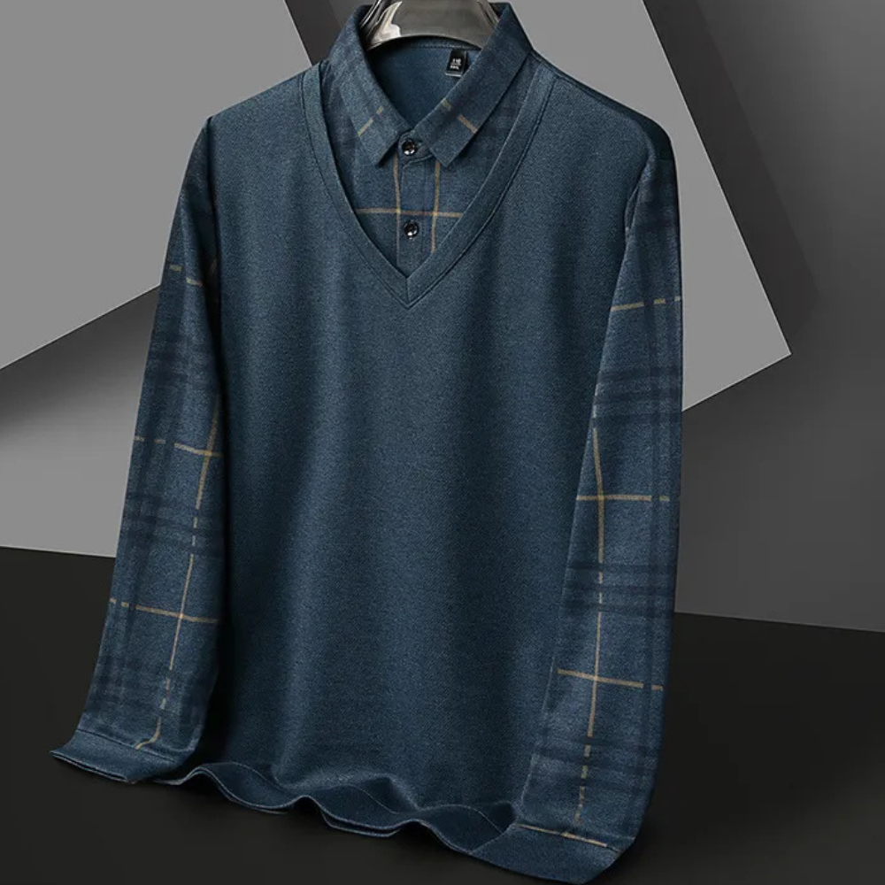 Men’s V-Neck Layered Sweater |  Long Sleeve