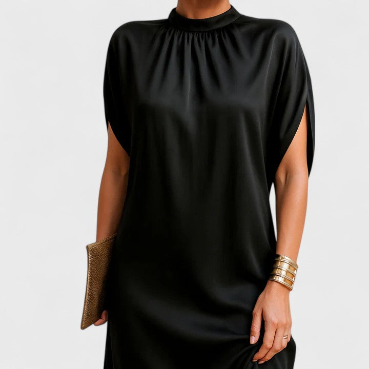 Women's Black Mock Neck Evening Party Dress | Mini