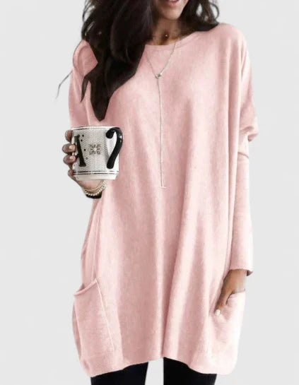 Women's Long Round Neck Knit Sweater | Oversized