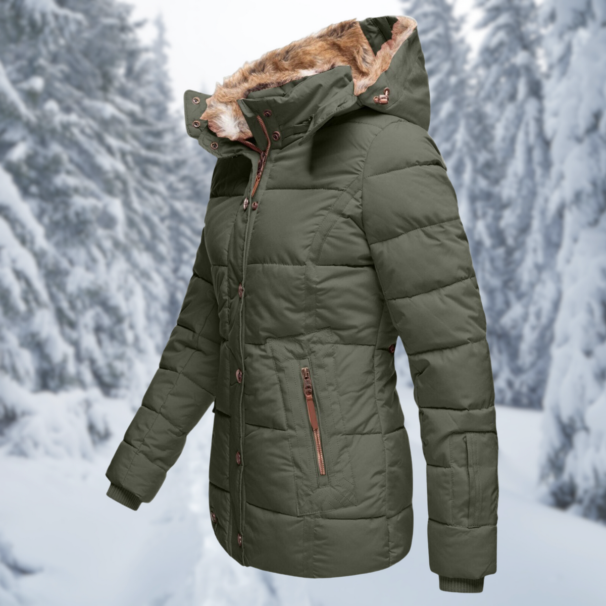 Women's Long Button Puffer Jacket | Winter
