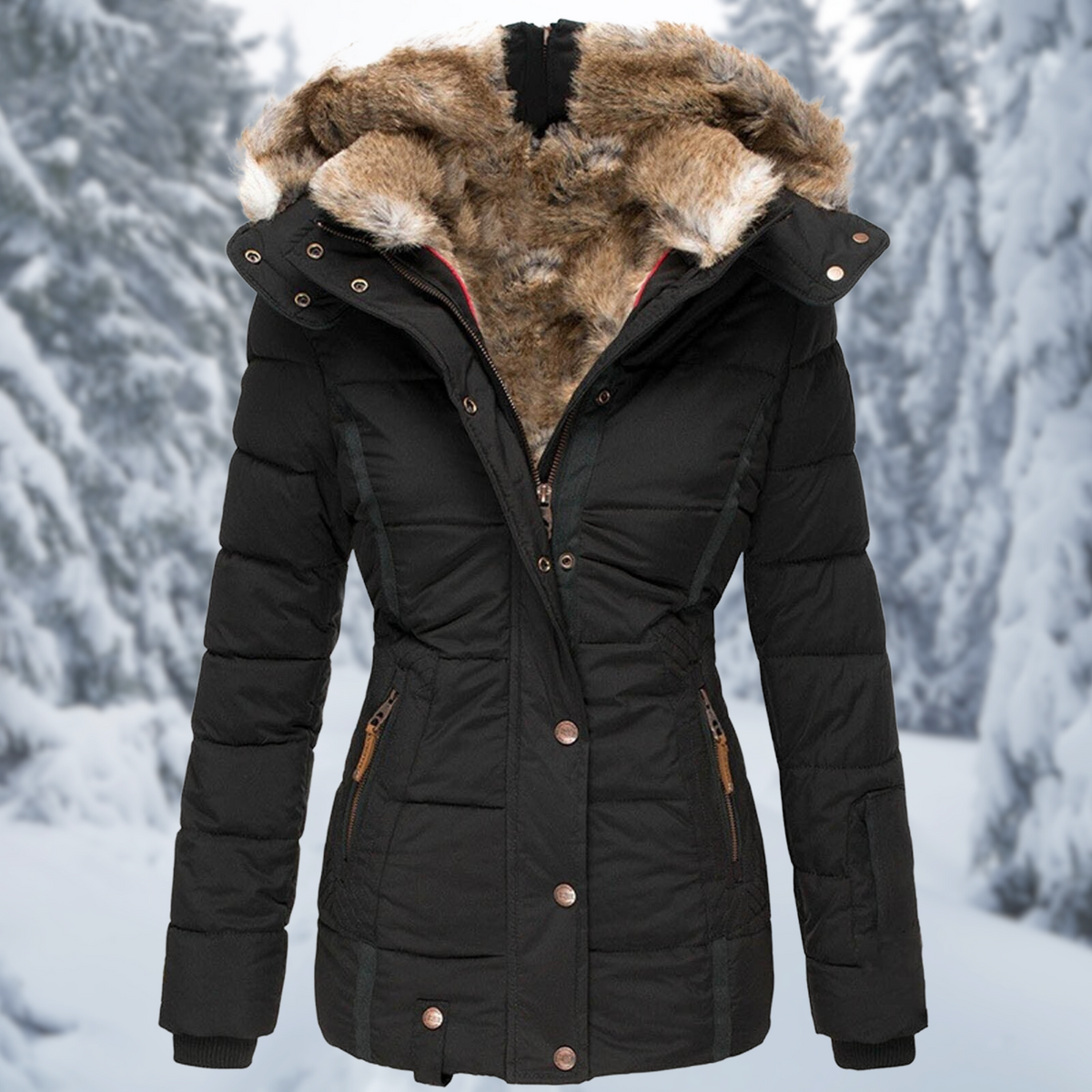Women's Long Button Puffer Jacket | Winter