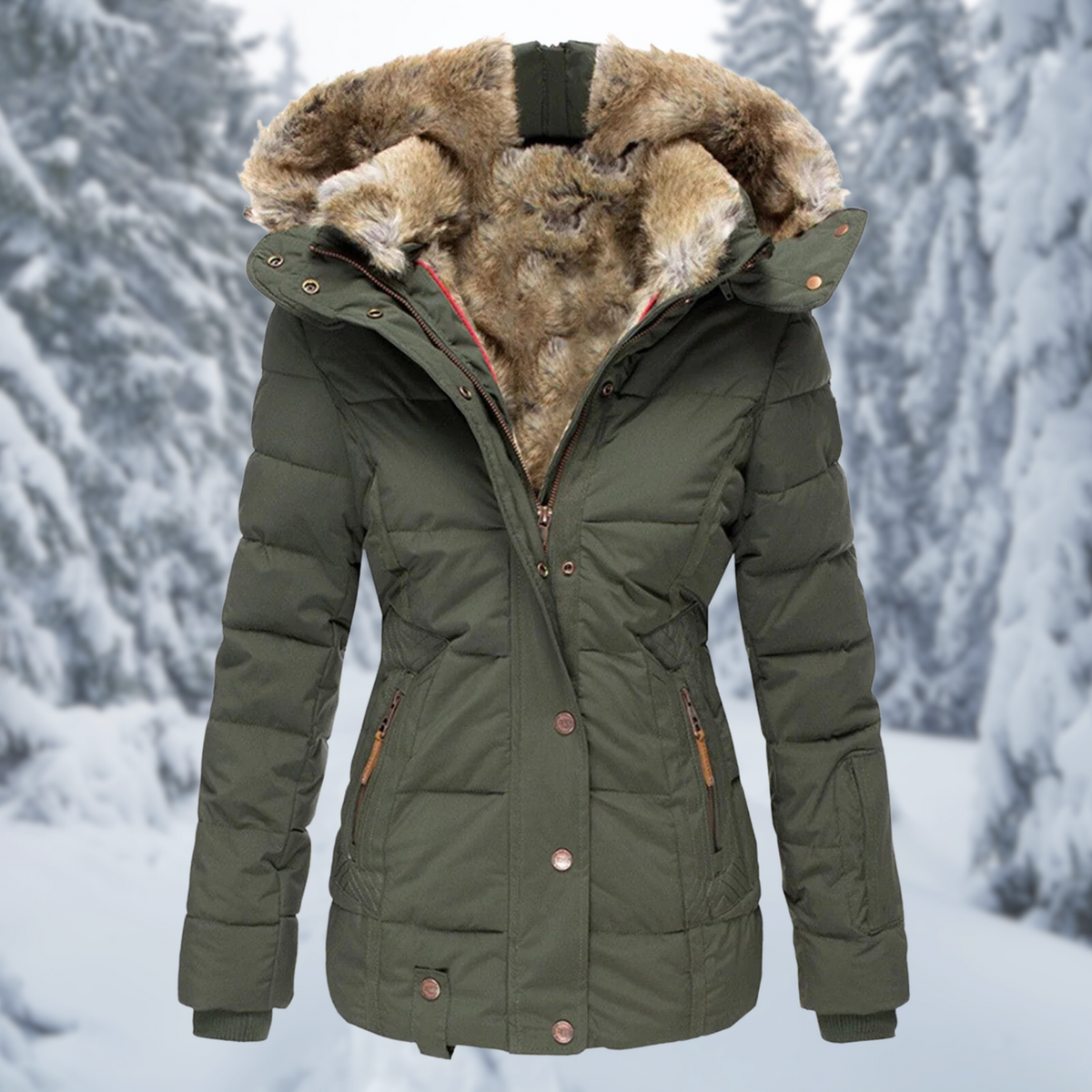 Women's Long Button Puffer Jacket | Winter