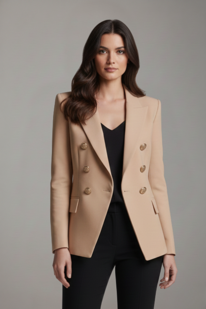Women’s Double-Breasted Blazer with Gold-Tone Button Detail | Formal