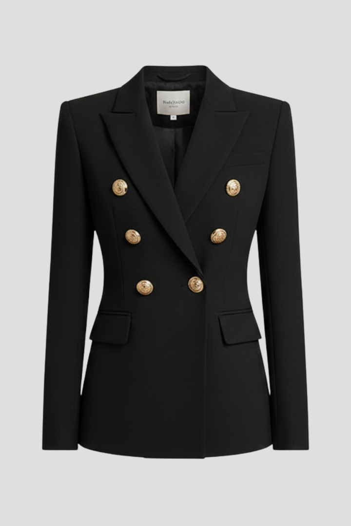 Women’s Double-Breasted Blazer with Gold-Tone Button Detail | Formal