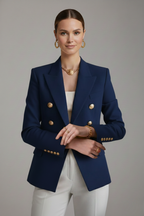 Women’s Double-Breasted Blazer with Gold-Tone Button Detail | Formal