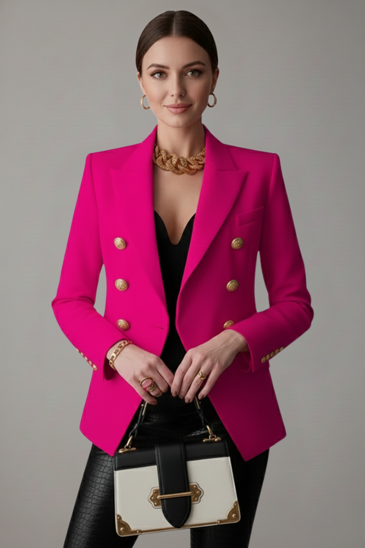Women’s Double-Breasted Blazer with Gold-Tone Button Detail | Formal