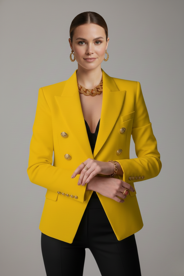Women’s Double-Breasted Blazer with Gold-Tone Button Detail | Formal