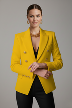 Women’s Double-Breasted Blazer with Gold-Tone Button Detail | Formal