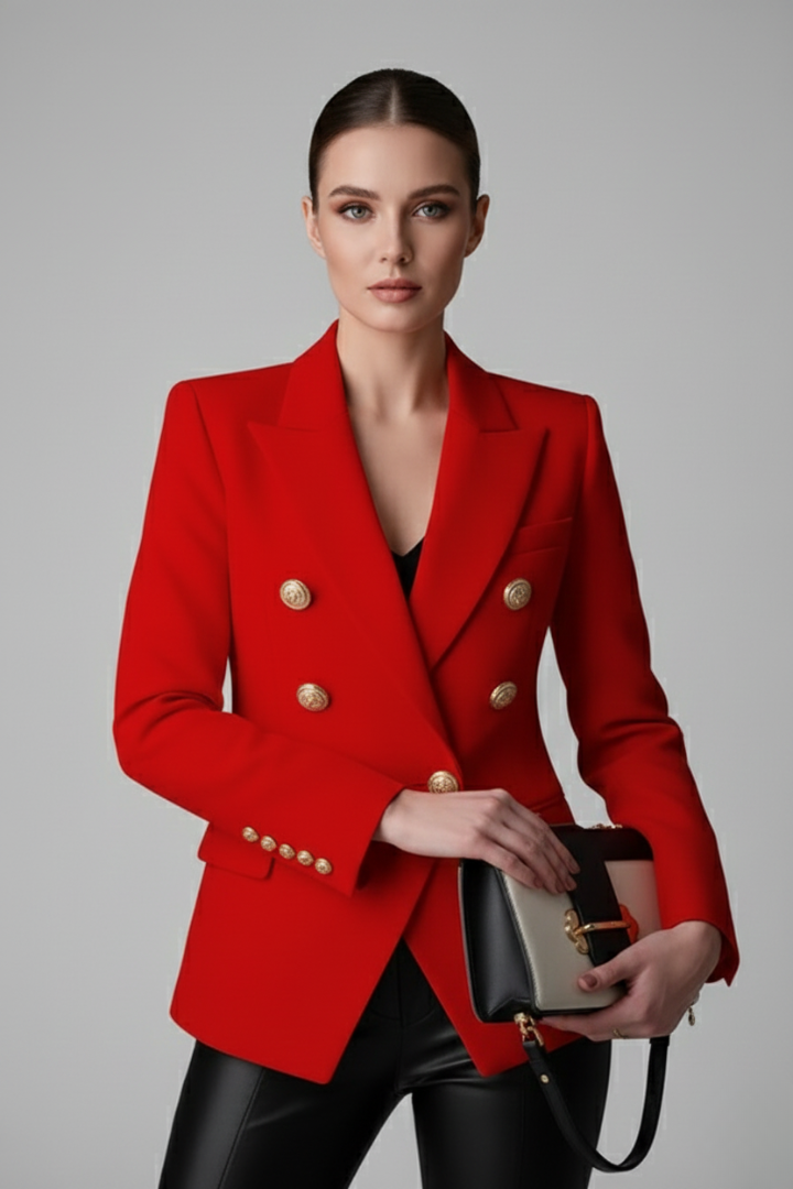 Women’s Double-Breasted Blazer with Gold-Tone Button Detail | Formal