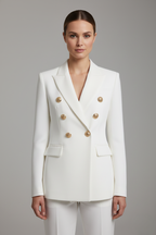 Women’s Double-Breasted Blazer with Gold-Tone Button Detail | Formal