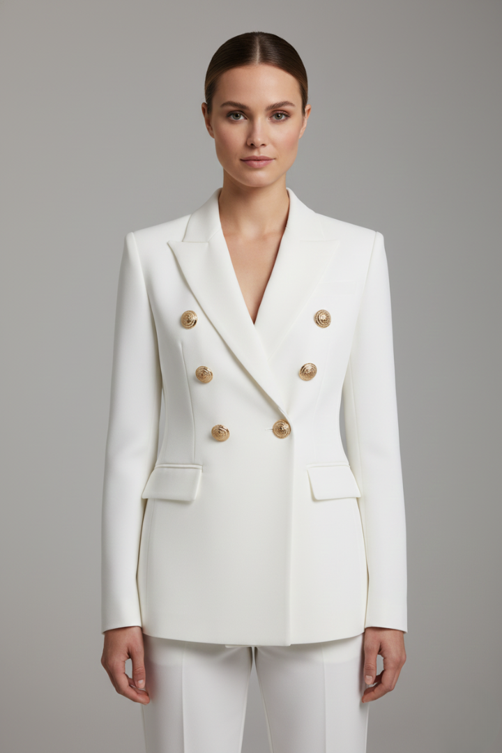 Women’s Double-Breasted Blazer with Gold-Tone Button Detail | Formal