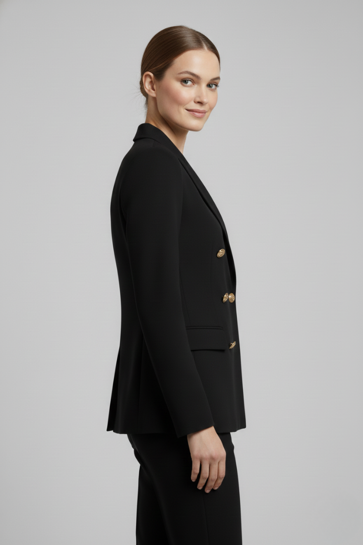 Women’s Double-Breasted Blazer with Gold-Tone Button Detail | Formal