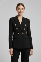 Women’s Double-Breasted Blazer with Gold-Tone Button Detail | Formal