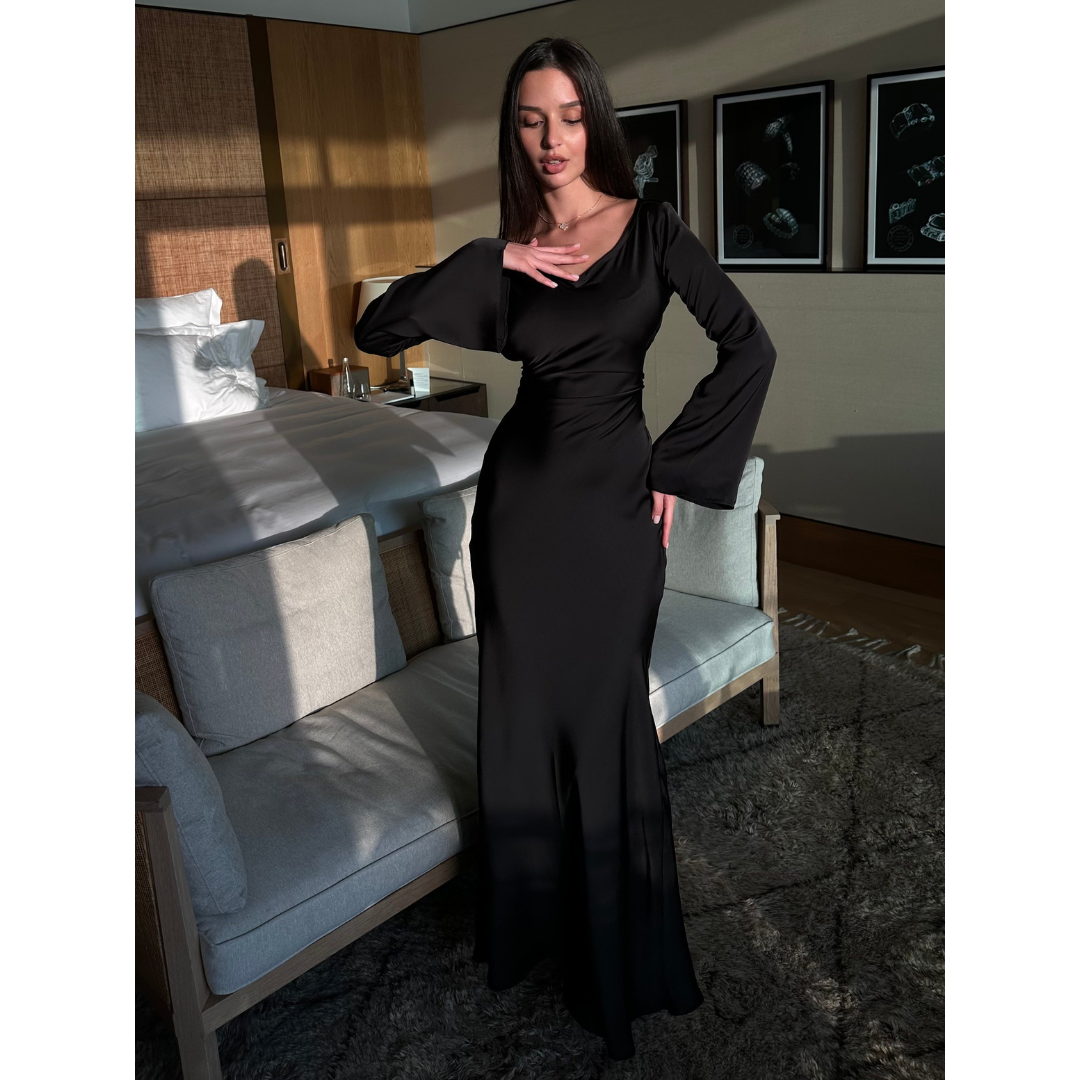 Women's Elegant Long Sleeve Evening Dress | Maxi