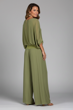 Women’s Elegant Loose Blouse and Wide-Leg Pants Set | Two-Piece