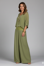 Women’s Elegant Loose Blouse and Wide-Leg Pants Set | Two-Piece