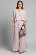 Women’s Elegant Loose Blouse and Wide-Leg Pants Set | Two-Piece