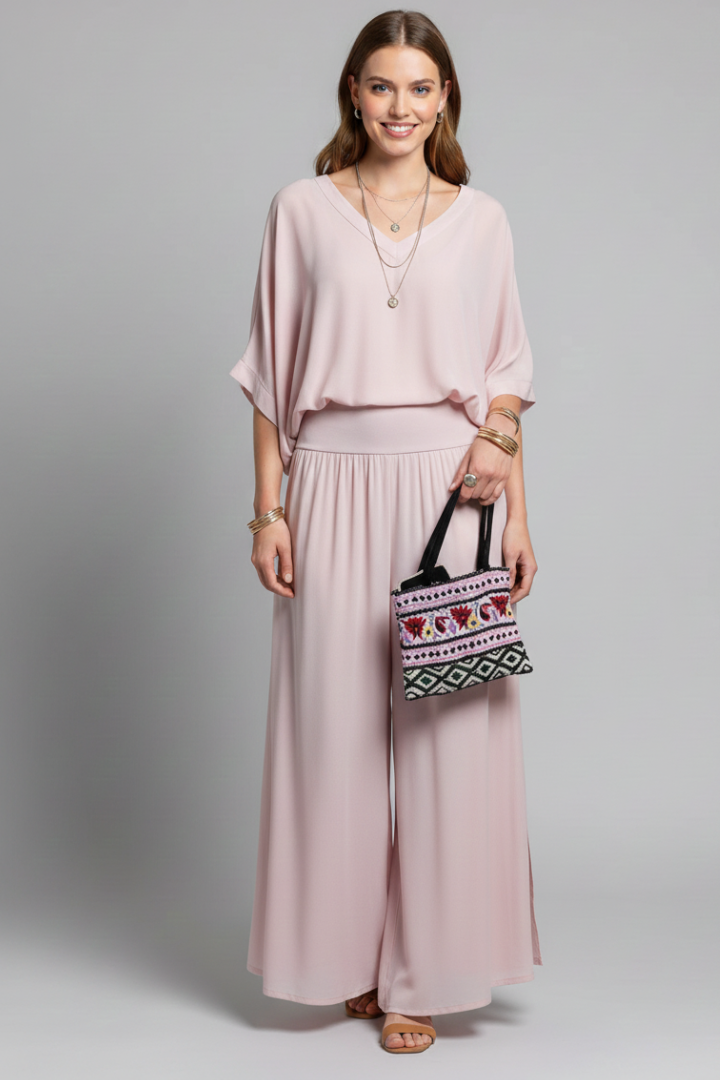 Women’s Elegant Loose Blouse and Wide-Leg Pants Set | Two-Piece