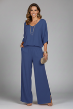 Women’s Elegant Relaxed Fit Wide-Leg Set | Two-Piece