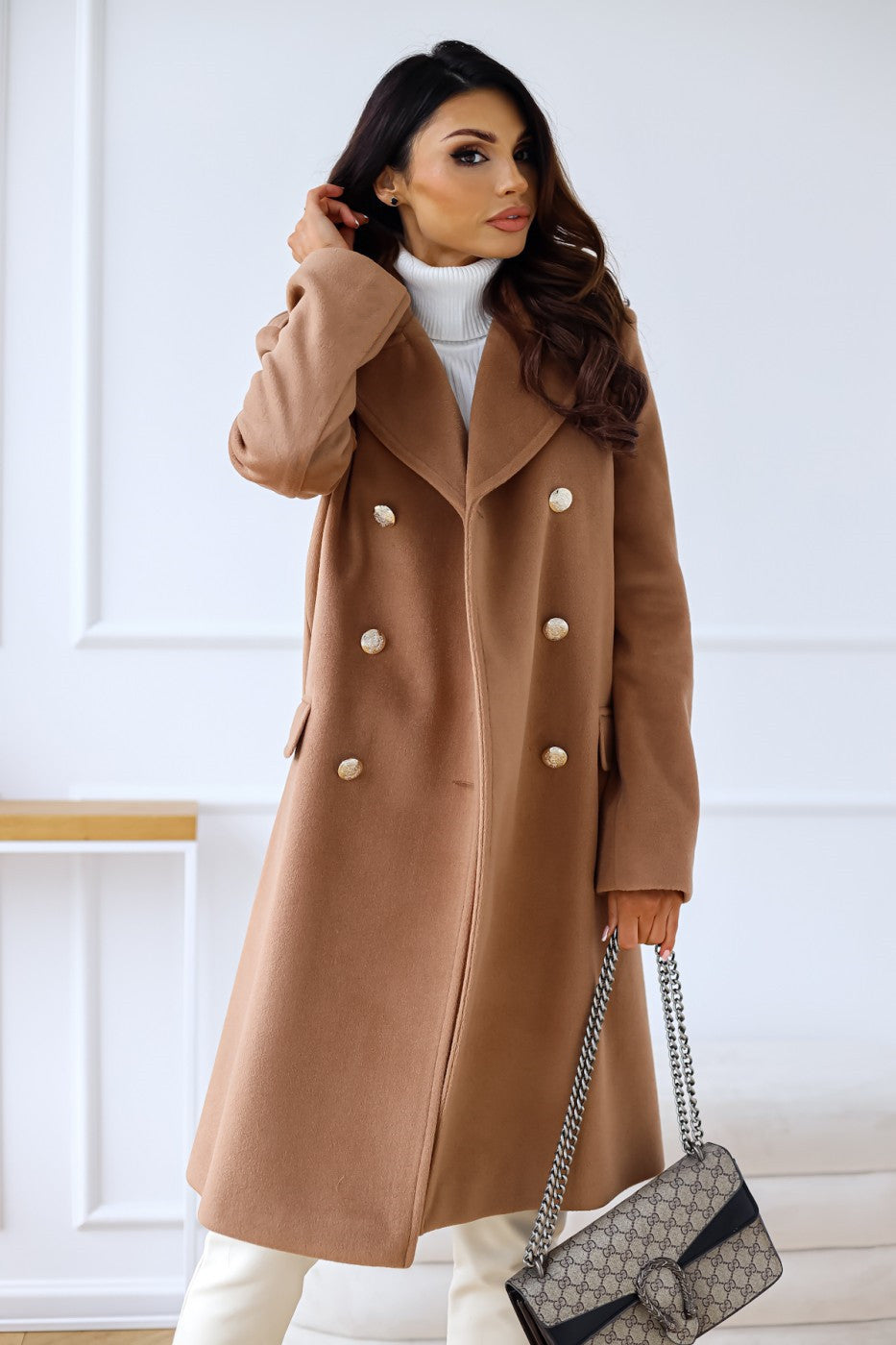 Women's Long Winter Button Trench Coat | Double Breasted