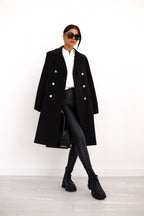 Women's Long Winter Button Trench Coat | Double Breasted