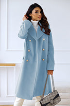 Women's Long Winter Button Trench Coat | Double Breasted
