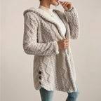 Women’s Longline Textured Hooded Cardigan | Open-Front