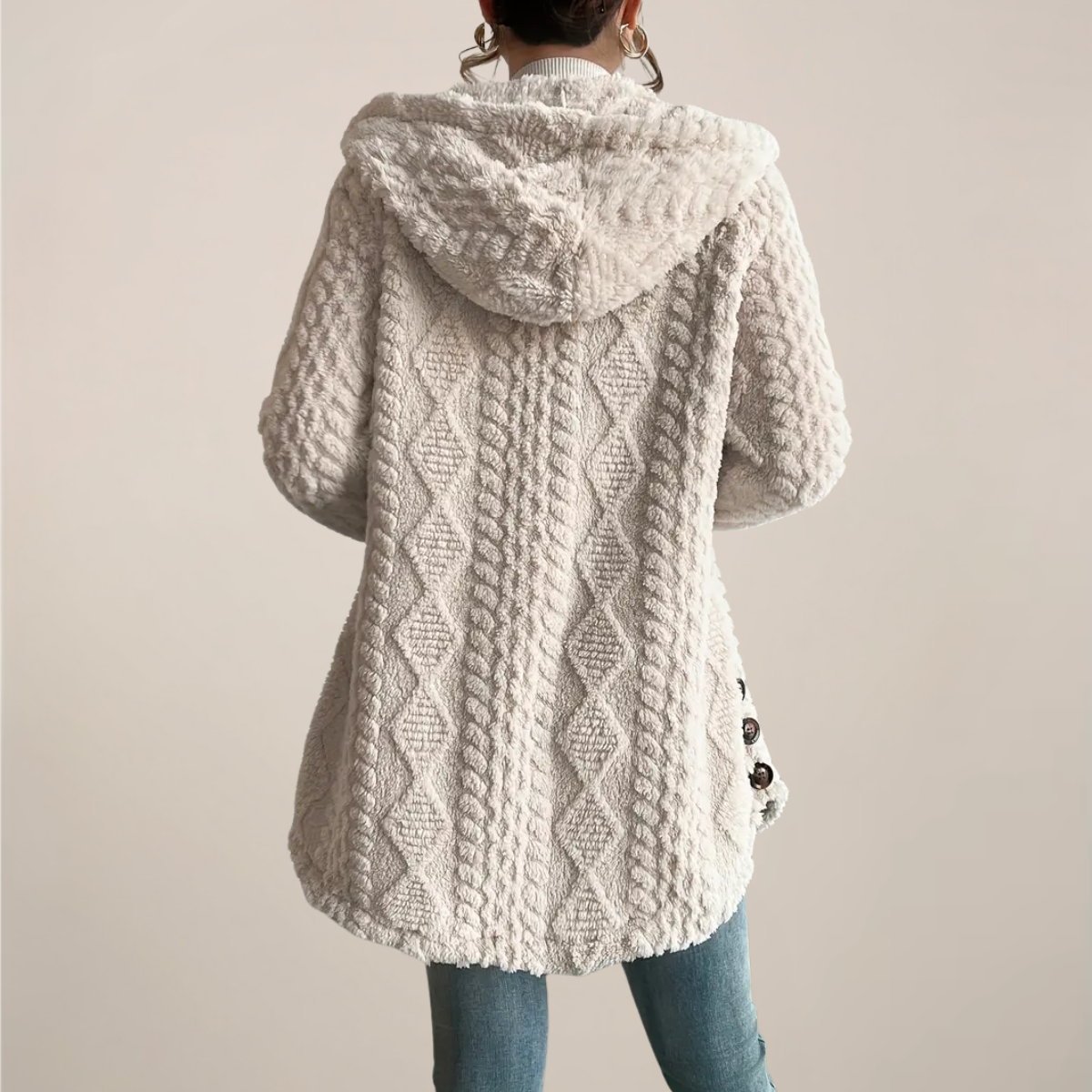 Women’s Longline Textured Hooded Cardigan | Open-Front