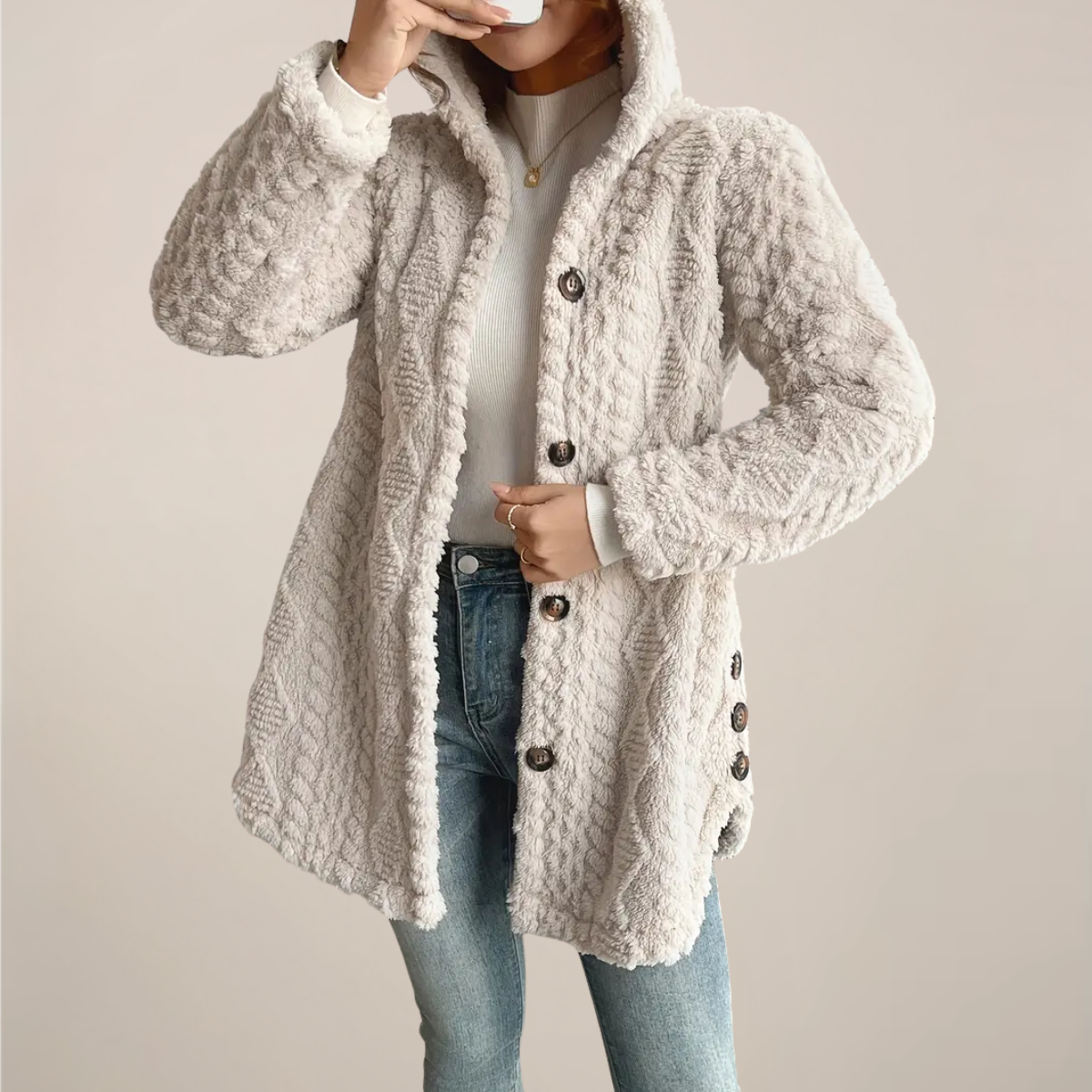 Women’s Longline Textured Hooded Cardigan | Open-Front