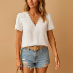 Women's V-Neck Stylish Blouse | Short Sleeves