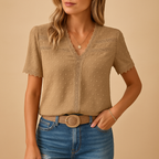 Women's V-Neck Stylish Blouse | Short Sleeves