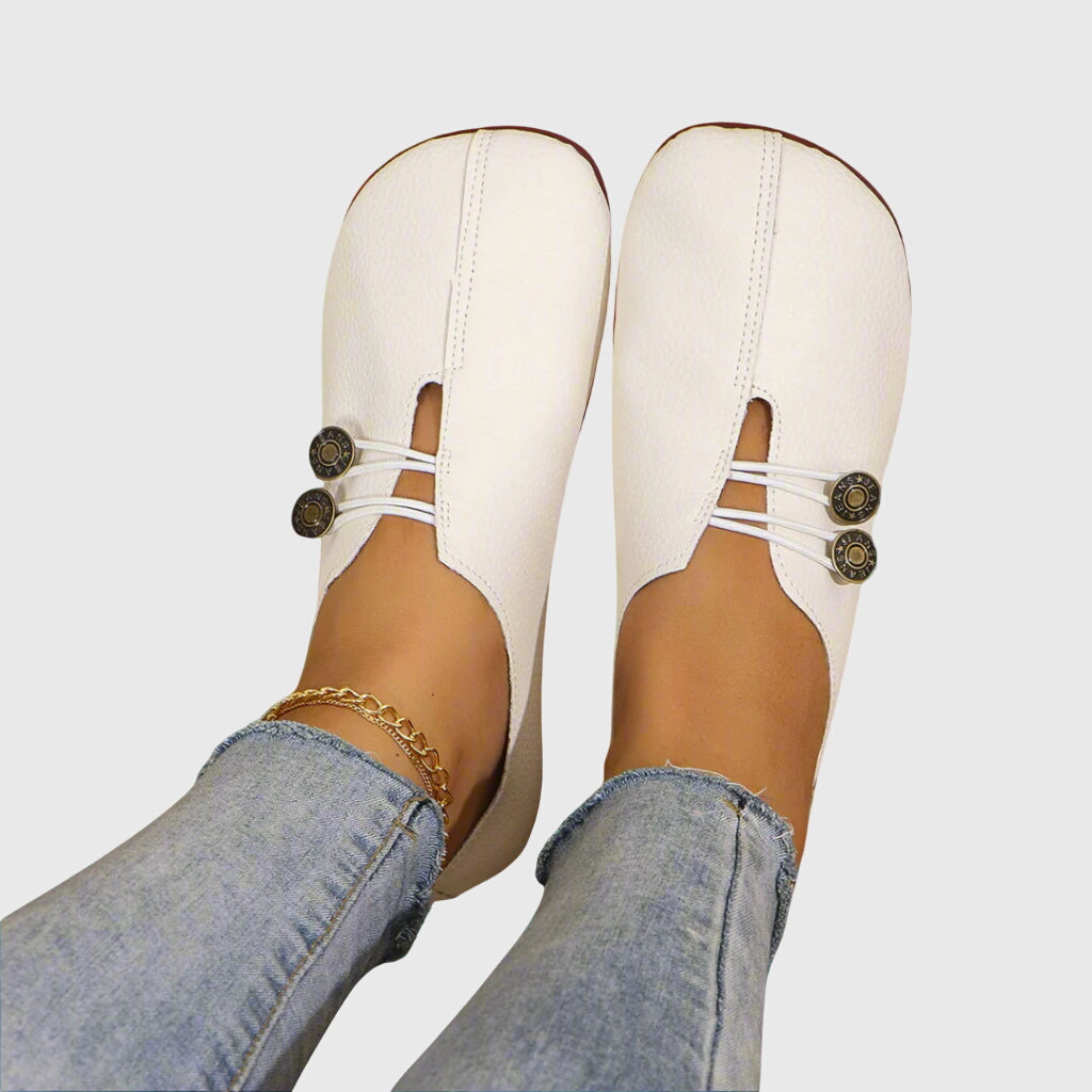 Women's Casual Wide Toe Decorative Button Detail Flat Loafers |  Slip-On