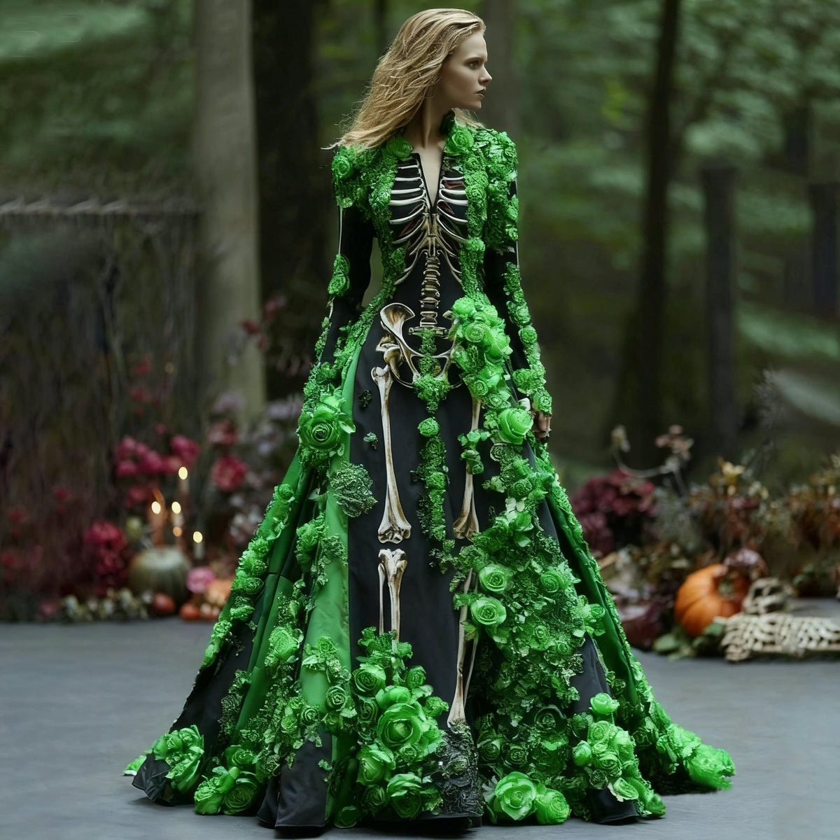 Women's Halloween Floral Long Sleeve Maxi Dress | Party