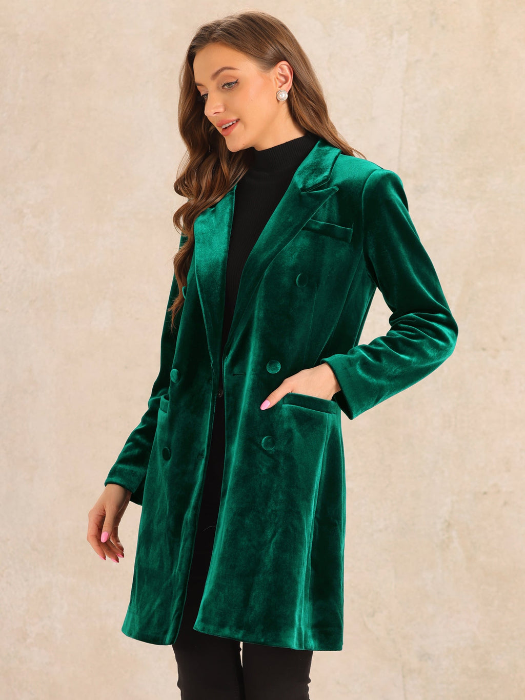 Women's Double Breasted Pockets Winter Coat | Long