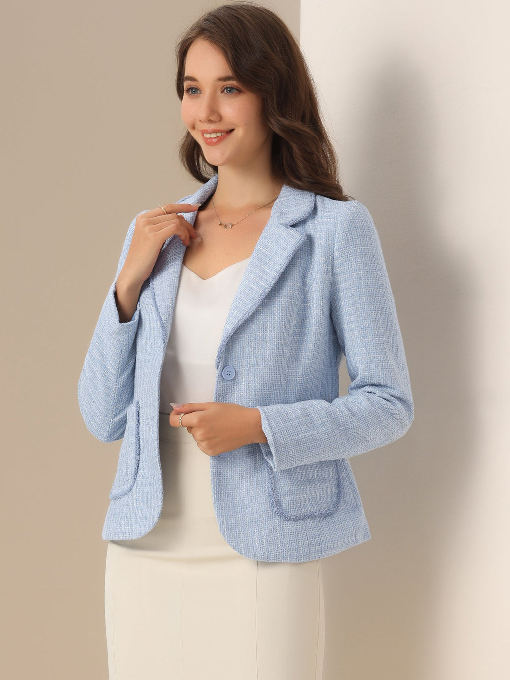 Women's Long Sleeve Button Blazer | Pockets