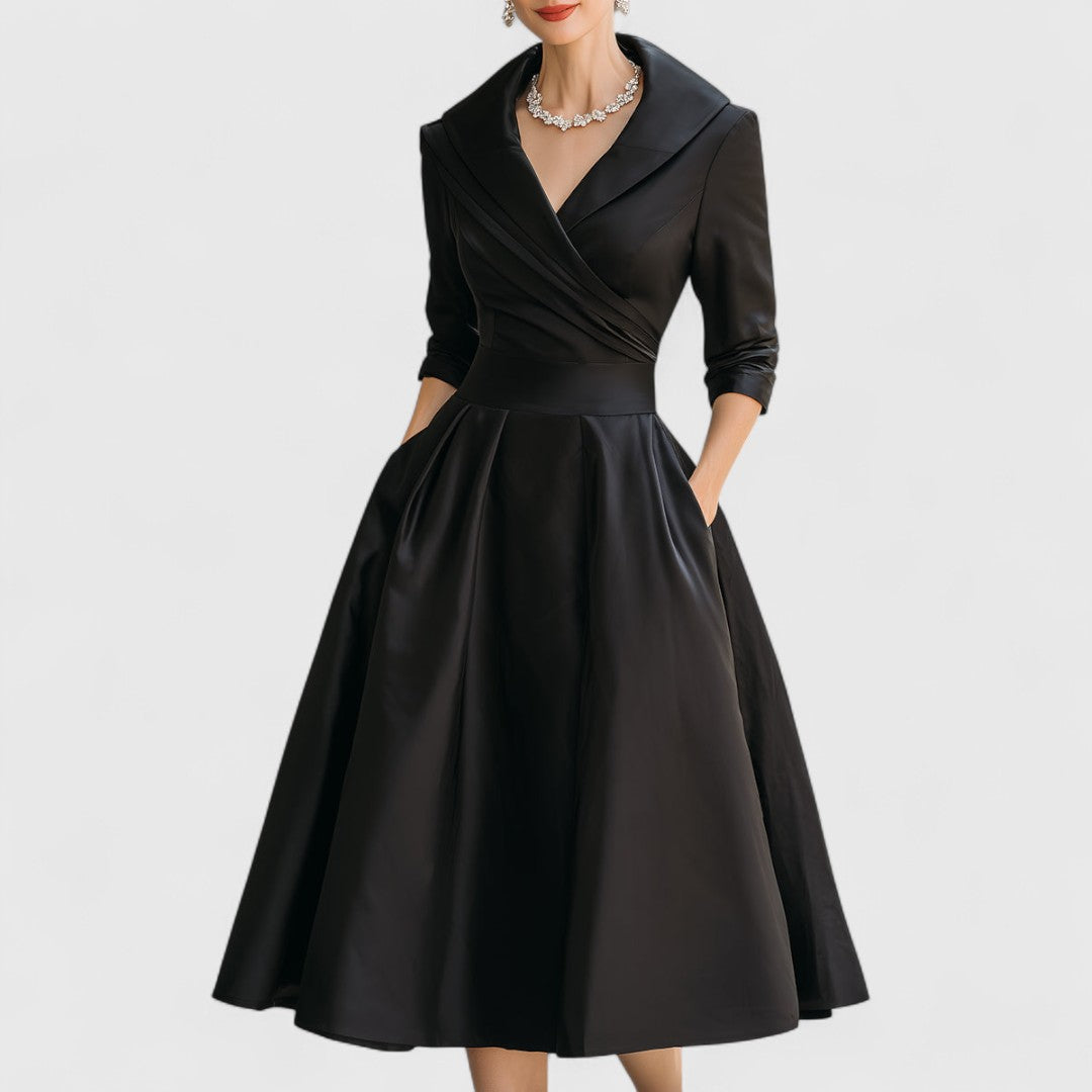 Women's Elegant Formal Wrap Style Flared Evening Dress | Midi