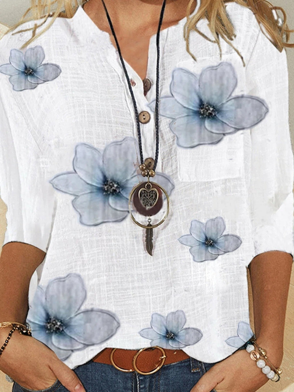 Women's Floral Print Shirt | 3/4 Sleeves