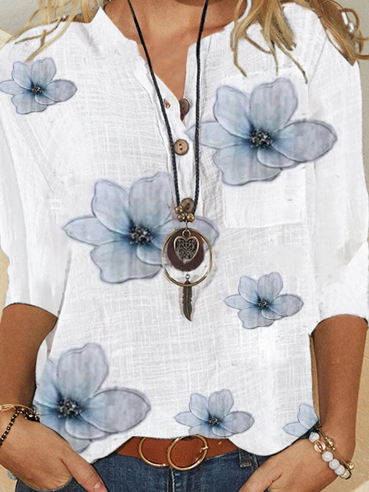 Women's Floral Print Shirt | 3/4 Sleeves