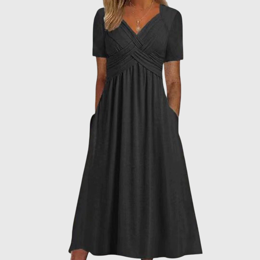 Women's Elegant Wedding Guest V-Neck Wrap Style Dress | Midi