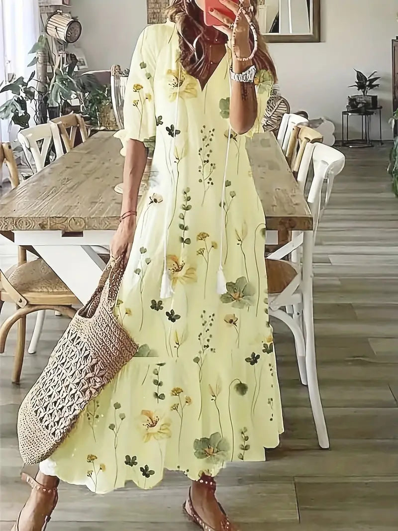 Women's Bohemian Ruffled Printed Dress | Maxi