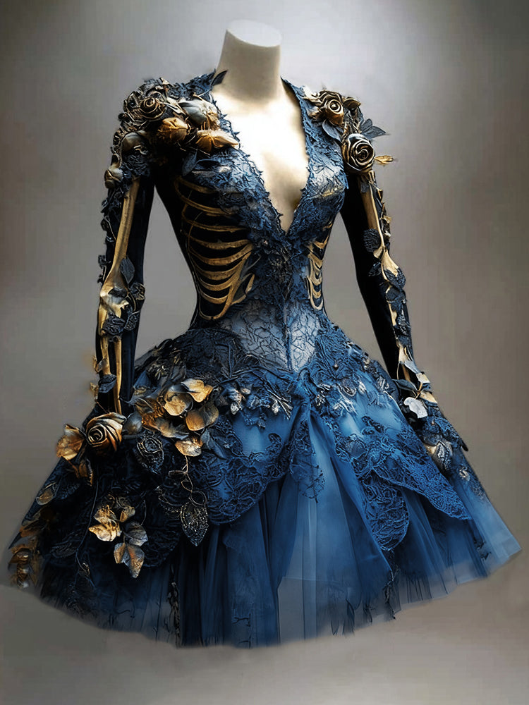 Women's Long Sleeve Floral Mini Dress | Halloween
