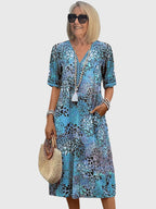 Women's Elegant V-Neck Floral Print Dress | Midi