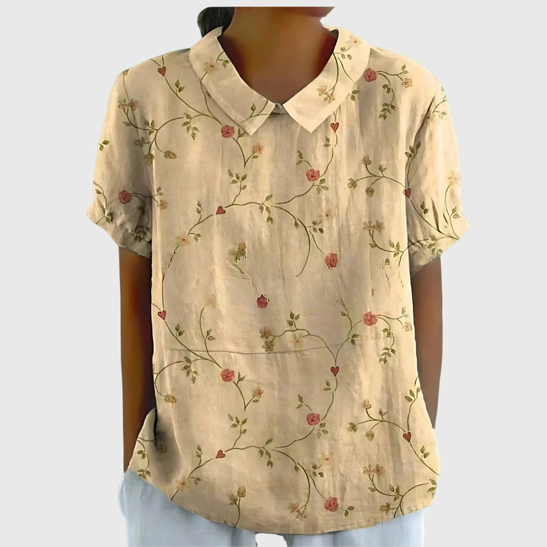 Women's Vintage Floral Peter Pan Collared Blouse | Short Sleeves