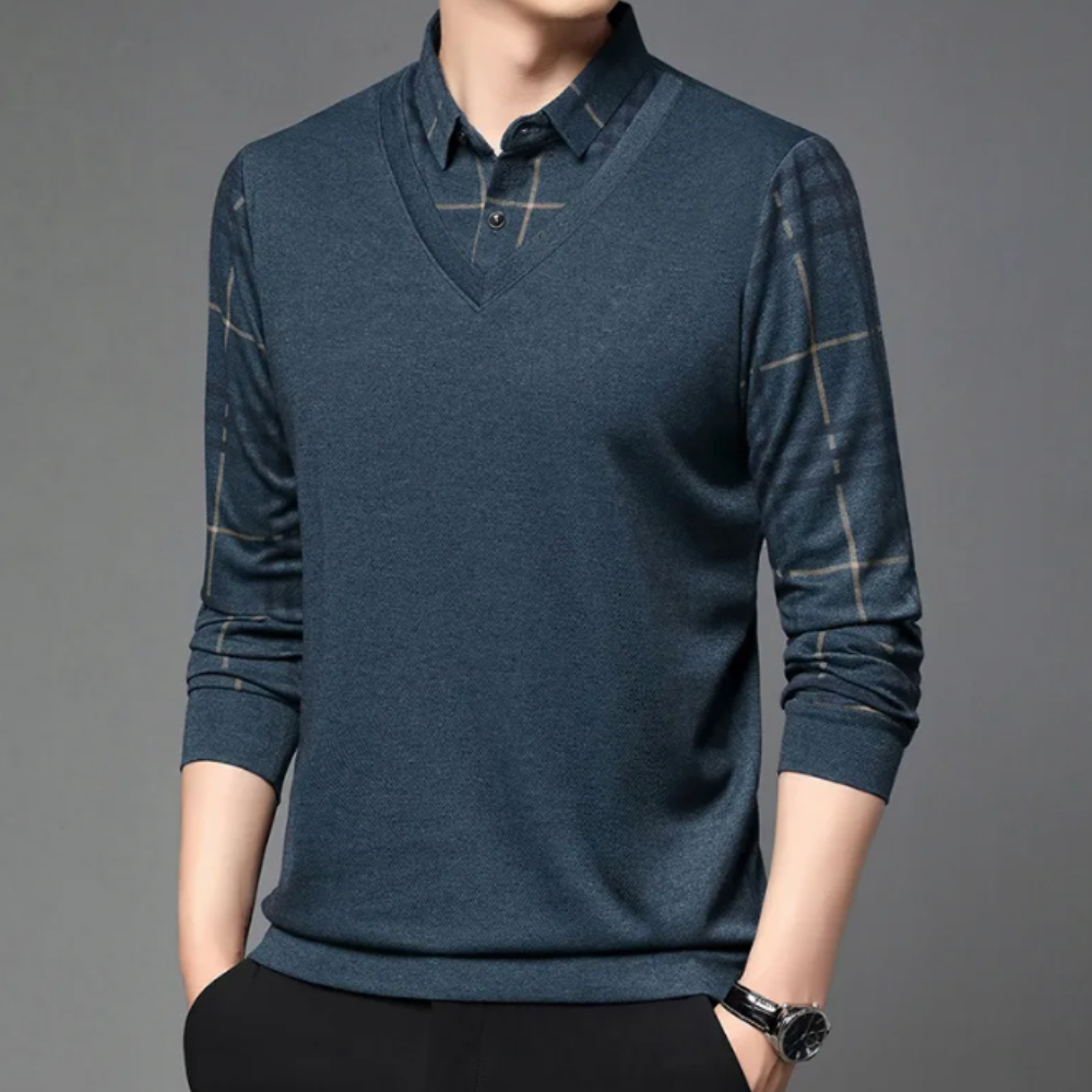 Men’s V-Neck Layered Sweater |  Long Sleeve