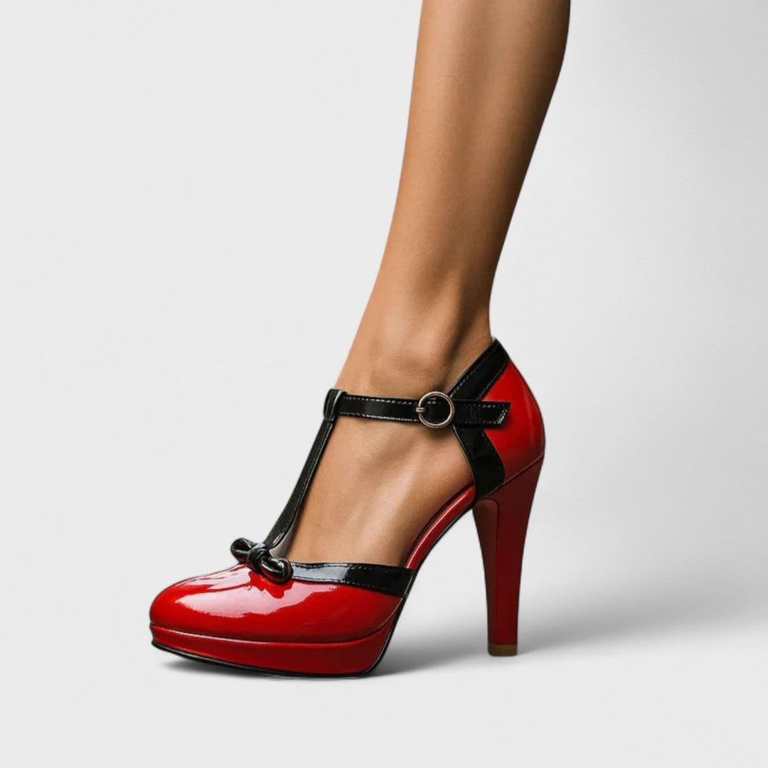Women's Elegant T-Strap Pump Heels | Buckle Closure
