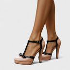 Women's Elegant T-Strap Pump Heels | Buckle Closure