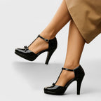 Women's Elegant T-Strap Pump Heels | Buckle Closure