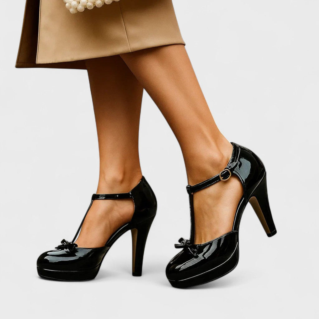 Women's Elegant T-Strap Pump Heels | Buckle Closure