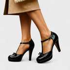Women's Elegant T-Strap Pump Heels | Buckle Closure