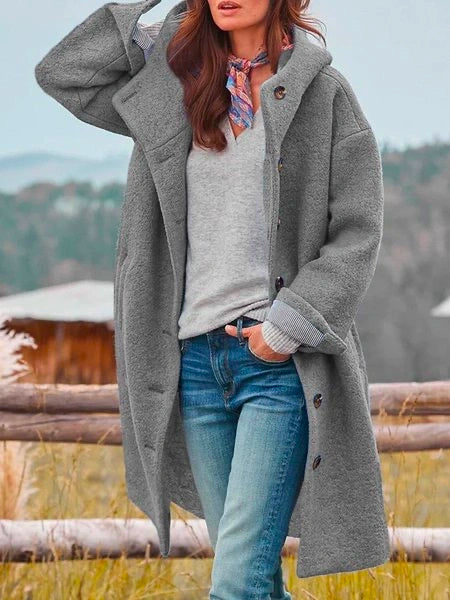 Women's Winter Button Long Coat | Hooded